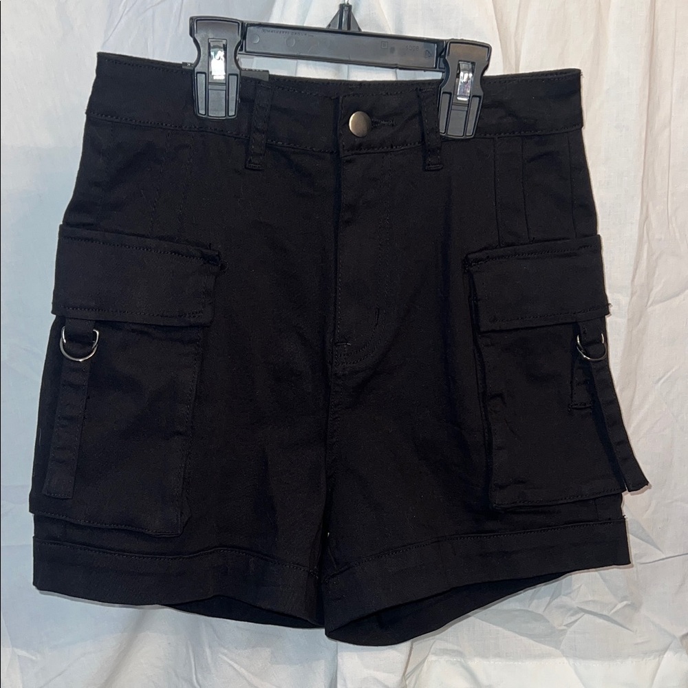 American Bazi Black Cargo High Waisted side Pocket Shorts NEW w/Tags